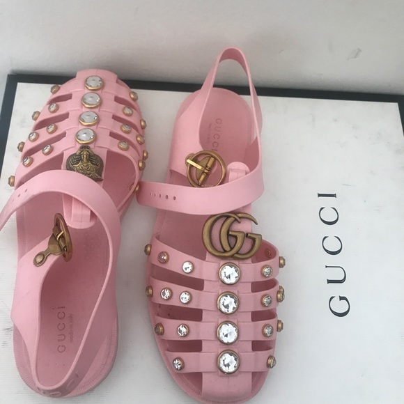 gucci rubber sandals with crystals